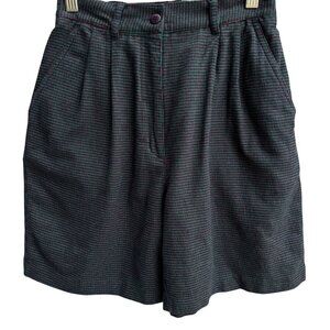 Sarah English Petite Vintage Womens Blue Plaid Tweed Pleated Cotton Shorts 4P
